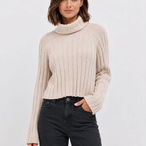 Sanctuary Womens Heavy Knit Sweater Small S Cream Turtleneck Trumpet Sleeve Cozy